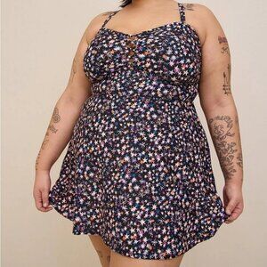 NWT Torrid Wireless Long Lattice Front Swim Dress With Brief One Piece 2 or 2X